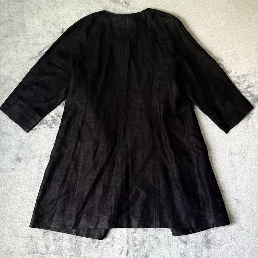 Talbots Jacket Size Large Solid Black 100% Irish Linen Long Blazer Coat Topper - Picture 2 of 6